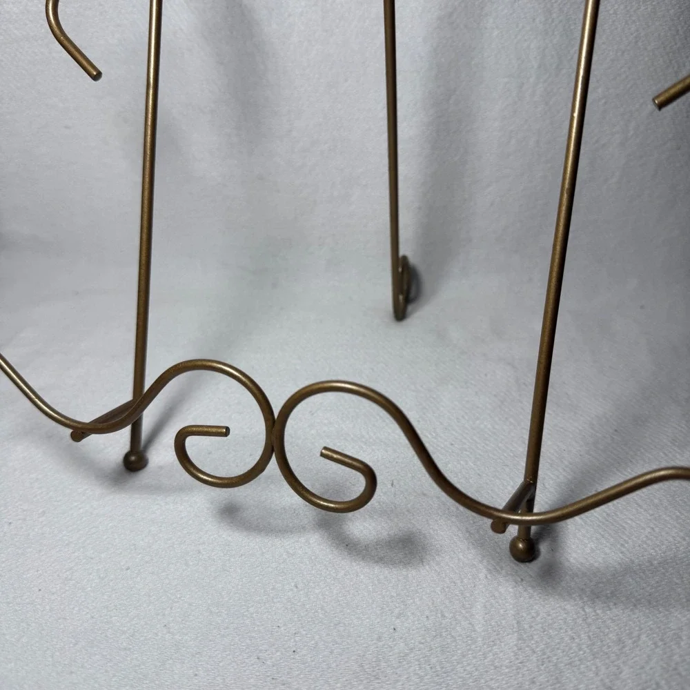 Vintage Gold Wire Scroll Display Easel Folding Metal Plate Picture Stand 9in‎
